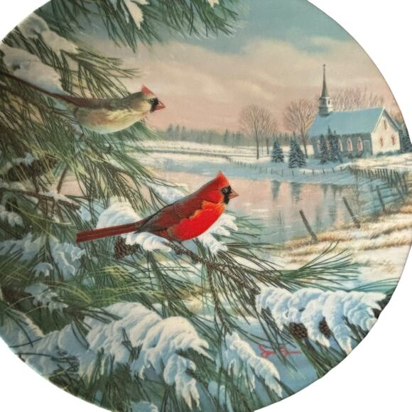 Edwin Knowles Cardinals In Winter Plate By Sam Timm Vintage China 8.5” 1990 - Picture 2 of 6